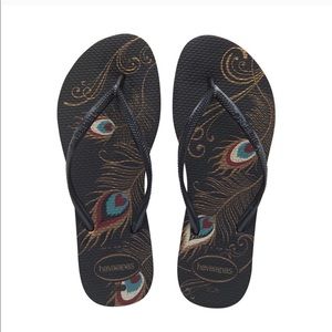Black Peacock Print Havaianas